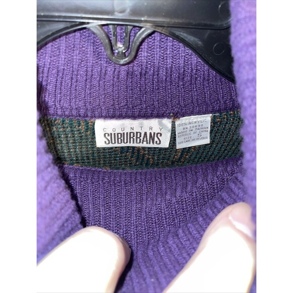 Country Suburbans Women’s Turtleneck Sweater Size Small Purple Green Geometric - Picture 2 of 12